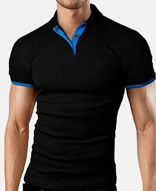 Basic Plain Lapel Collar Short Sleeve Slim Fit Polo Shirt