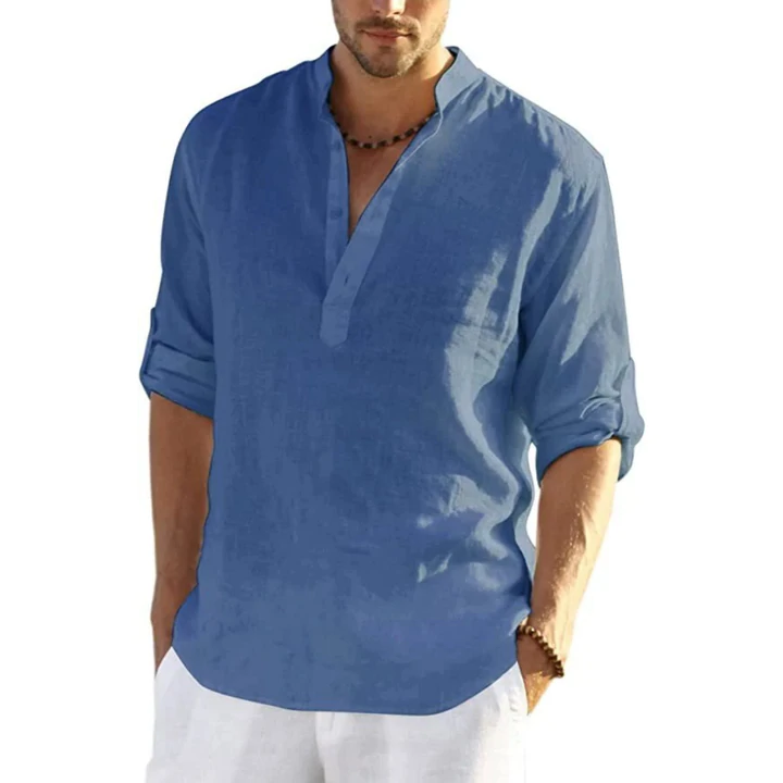 EvalonrealmTM Men's Cotton Linen Henley Shirt